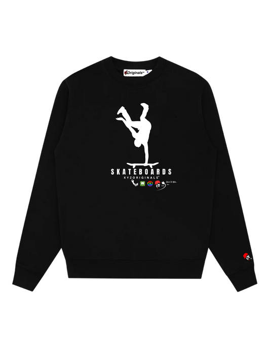 One Arm Handstand Kickflip Unisex Crewneck-Black